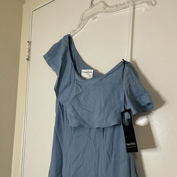 NEW! Revolve Privacy Please blue ruffle one shoulder mini dress Small - Picture 2 of 7